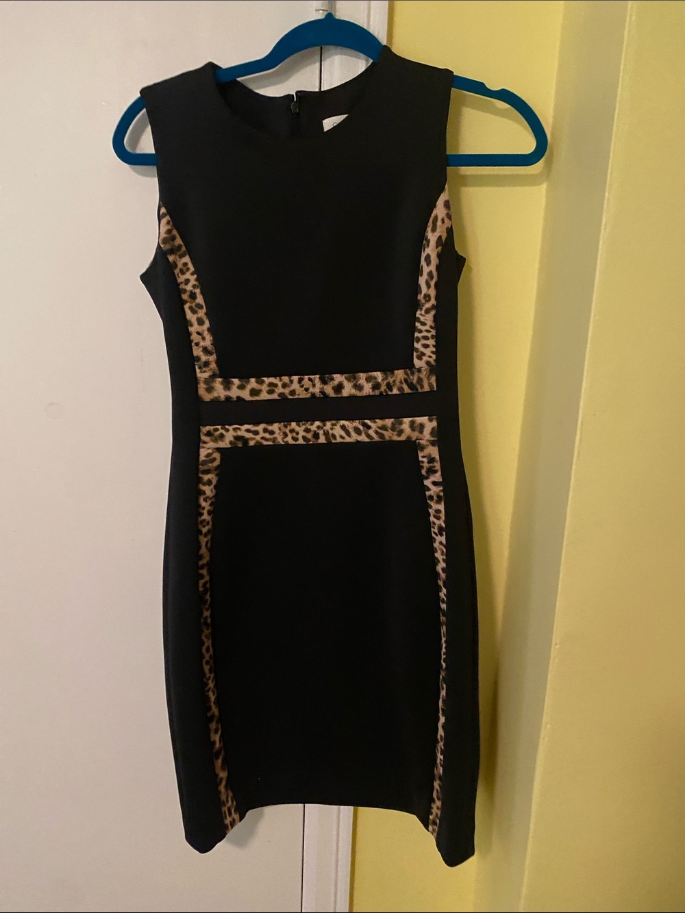 Black Sheath Dress with Leopard Trim